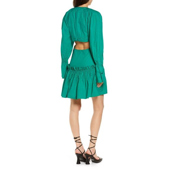 A.L.C. Women Viridian Green Cotton Alexa Cutout Tiered Mini Dress Size US 2 - Picture 2 of 8